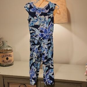 XS Lilly Pulitzer GIRLS ODESSA JUMPSUIT High Tide Navy Ready Get Gecko Blue S 5